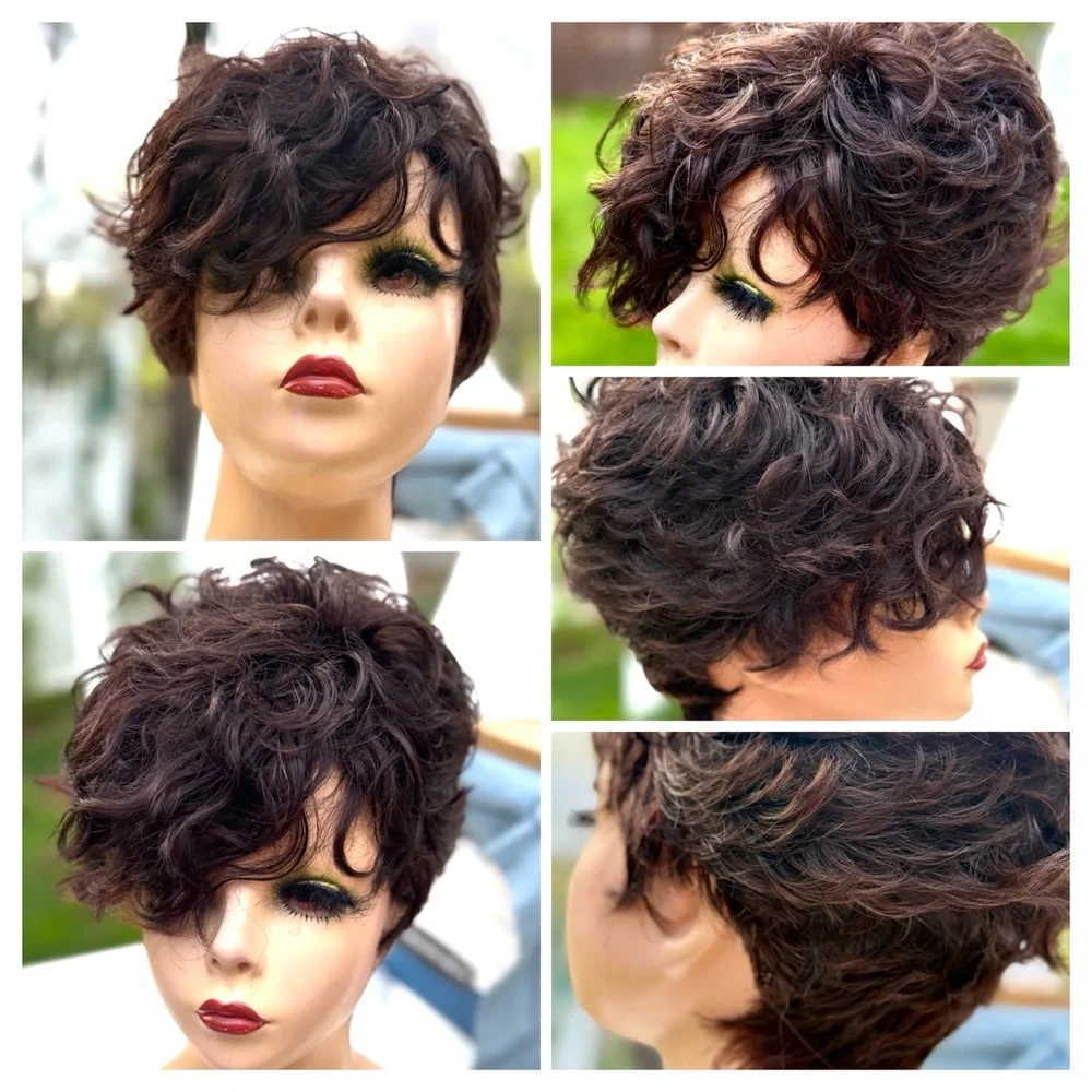 Short Curly Pixie Wig in Dark Brown - Women Hair - Picture 2 of 15